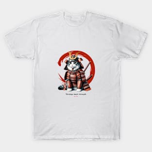 Samurai Cat Warrior Design with Sun Tzu Wisdom T-Shirt